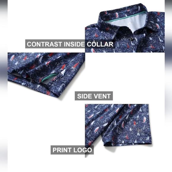 Men's Golf Polo Shirts Performance Moisture Wicking Dry Fit - Picture 4 of 7